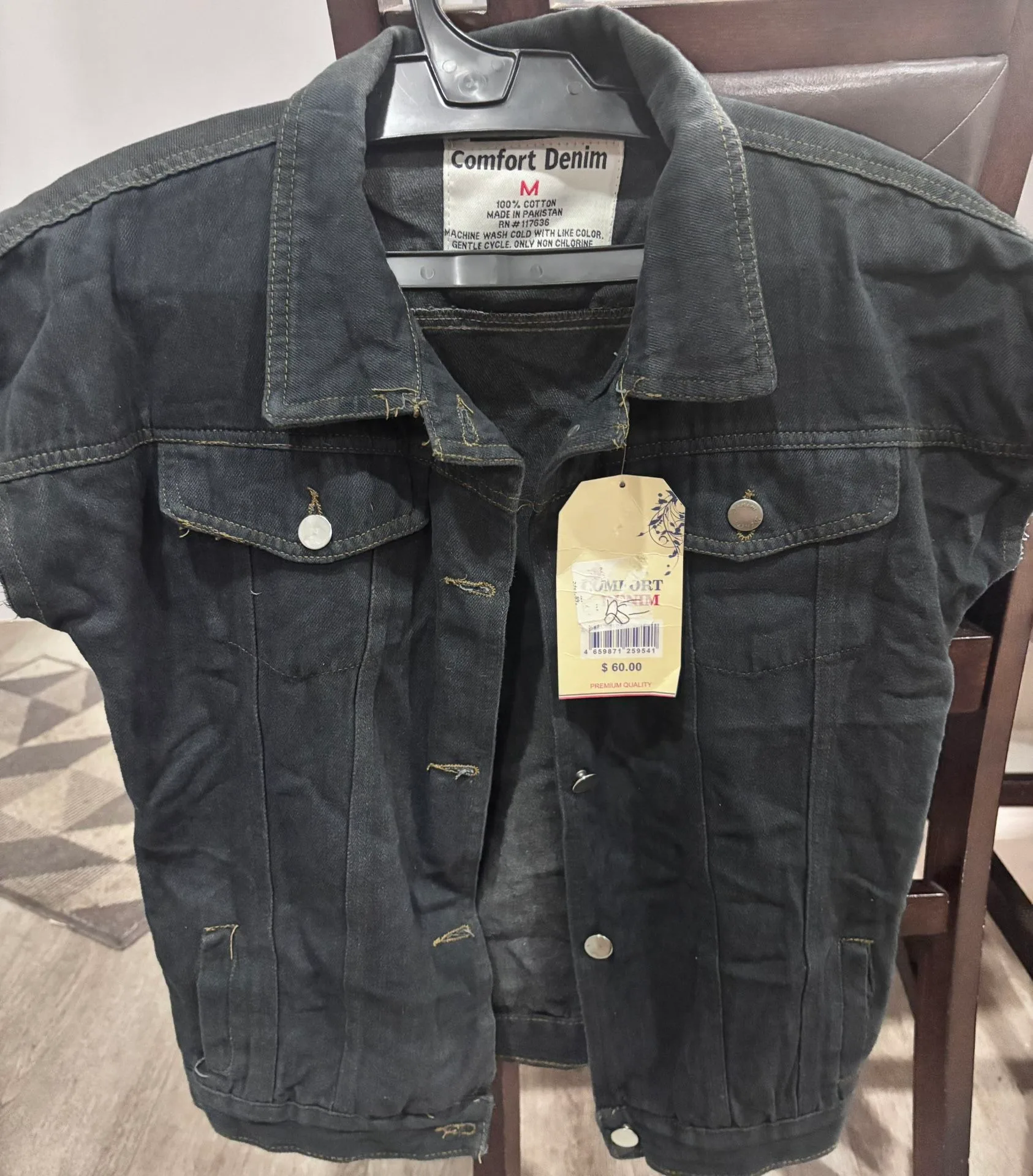 Unisex Sleeveless Black Denim Vest – Comfort Denim – Size M image indicator(5)