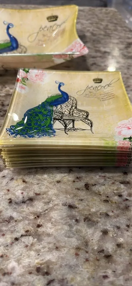 Set of 16 Peacock Decorative Plates and bowls plus 1 large bowl image indicator(2)