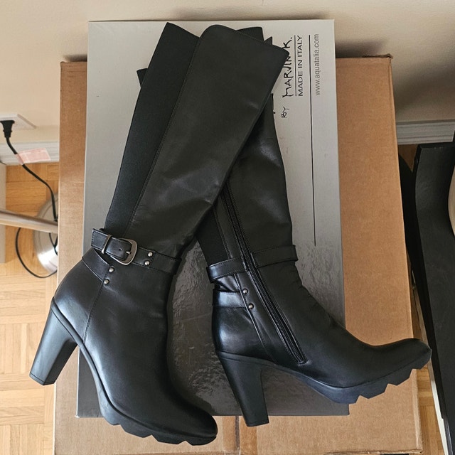 Aquatalia Black Leather Tall Boots Size 7.5