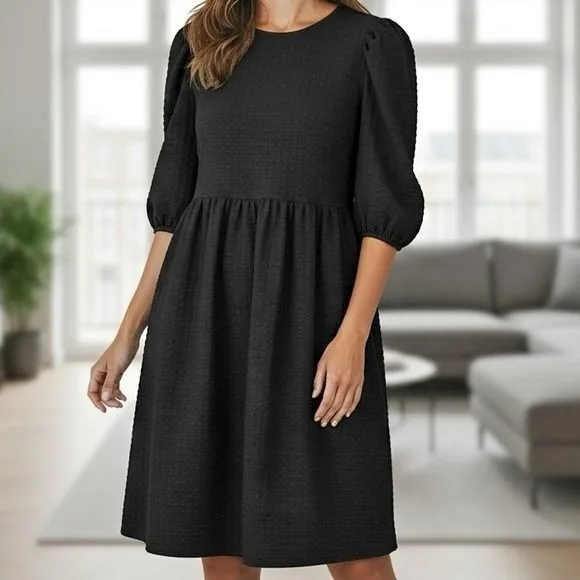 MABLE Waffle Texture Puffy Sleeve Dress