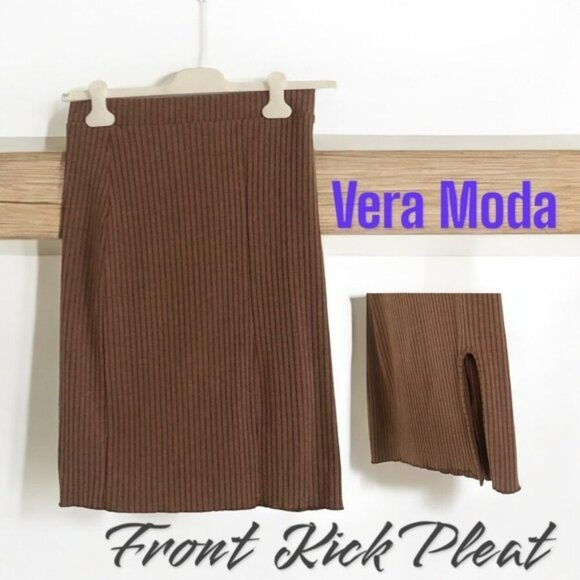 VERA MODA Rib Knitted Brown Tones Straight Skirt - photo 2