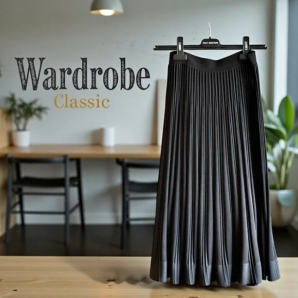 LIDA BADAY Winter Weight Blk Pleated Elasticized Waist Midi Skir