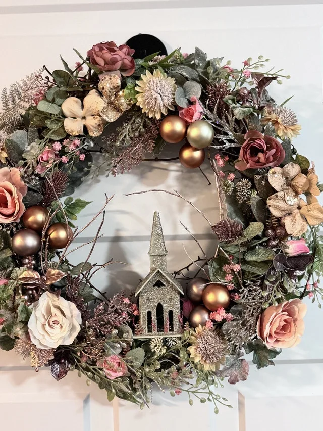 Beautiful Vintage Themed Wreath in Rose Gold and Pink