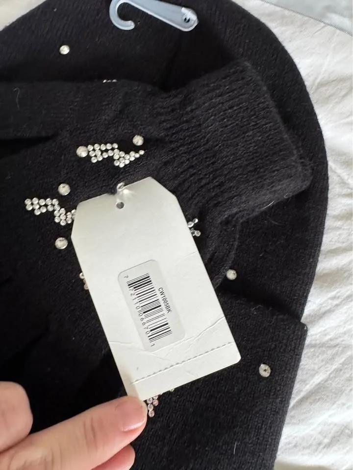 Ladies Black Rhinestone Hat & Gloves Set - New image indicator(3)