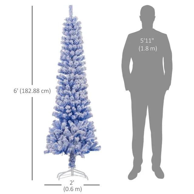 6' Snow Flocked “Blue” Pencil Christmas Tree image indicator(3)
