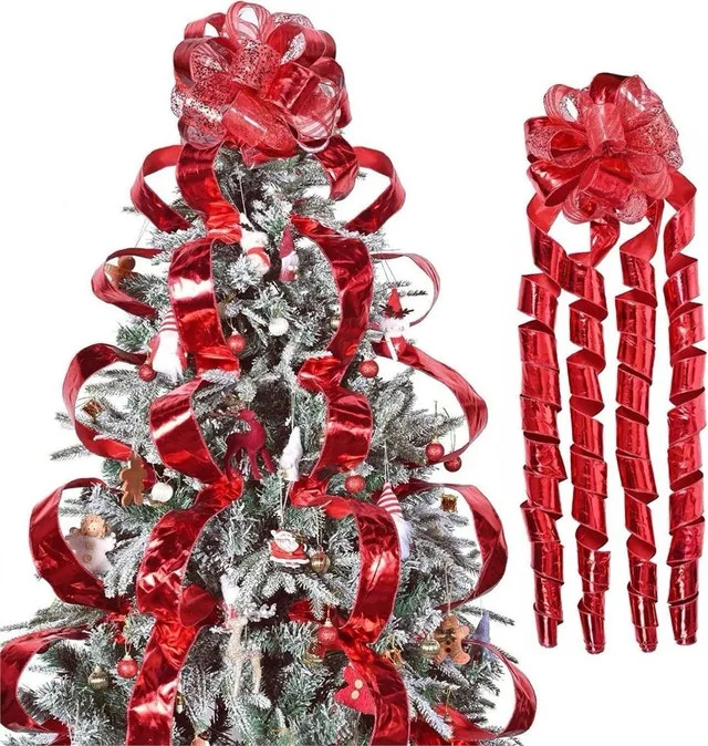 Brand New Red Ribbon Tree Topper, with cascading ribbons NEW