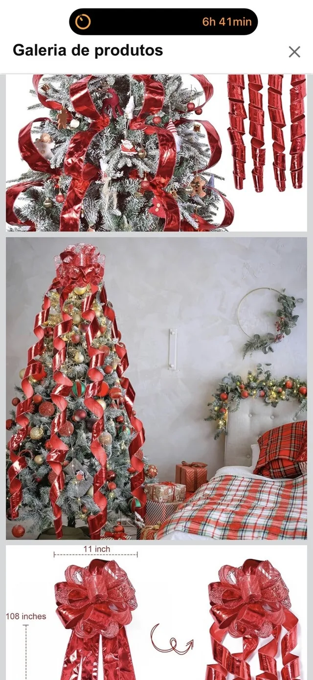 Brand New Red Ribbon Tree Topper, with cascading ribbons NEW image indicator(3)