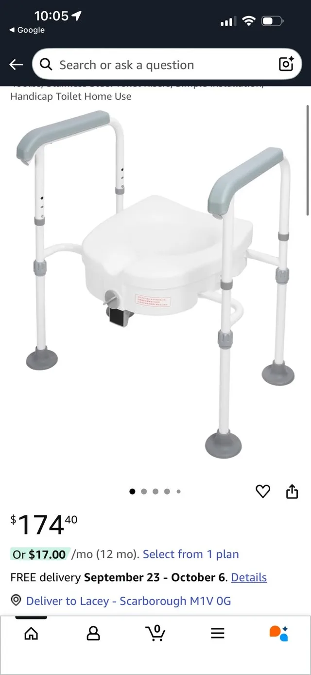 Brand New in the Box Elevated Toilet Riser w Handles was $197.07