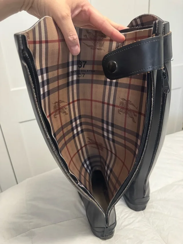Ladies Size 37/ 6.5 - 7 Burberry Tall Knee High Rain Boots image indicator(3)