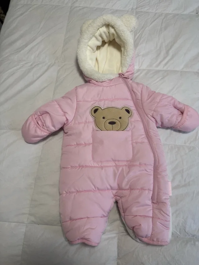 Like New Pink Teddy Bear 0-3Month Winter Snowsuit