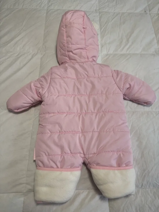 Like New Pink Teddy Bear 0-3Month Winter Snowsuit image indicator(2)