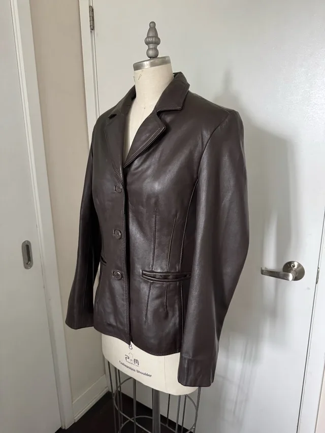 Ladies Size Small Leather Coat- Worn Once or Brand New $25 image indicator(3)