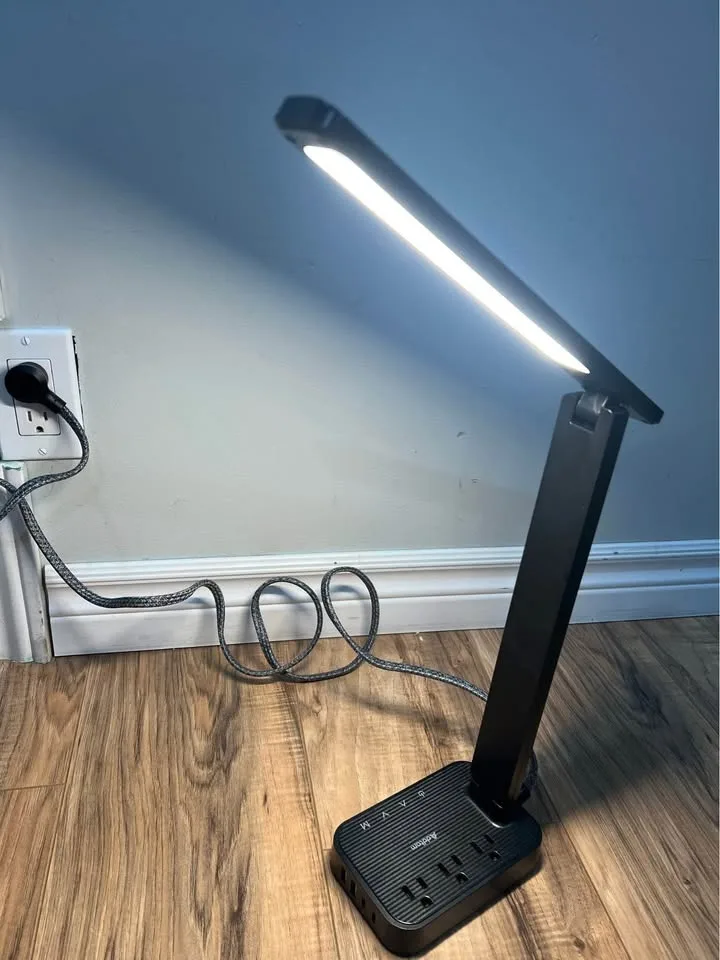 Addtam LED Desk Lamp, Power Strip with 3 Outlets 4 USB Charging image indicator(4)