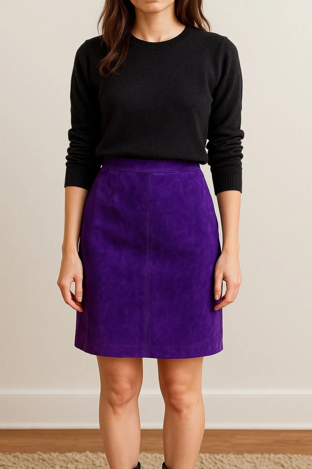 Vintage Purple Suede Leather Pencil Skirt – Size 3