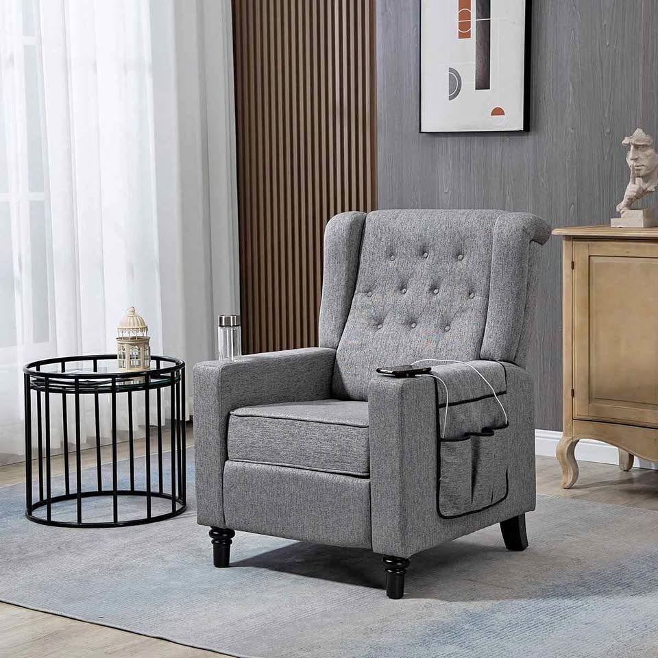 Recliner chair with armrests, modern tufted wingback recliner ch