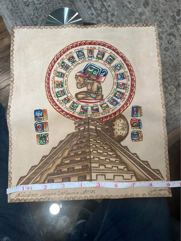 Rare Mayan Calendar Hand Painted Leather - photo 2