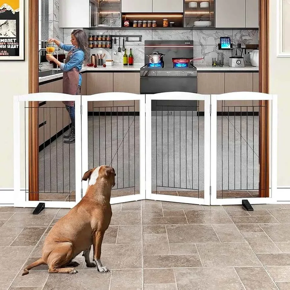 ZJSF Freestanding Dog Fence Indoor, Foldable Dog Gate