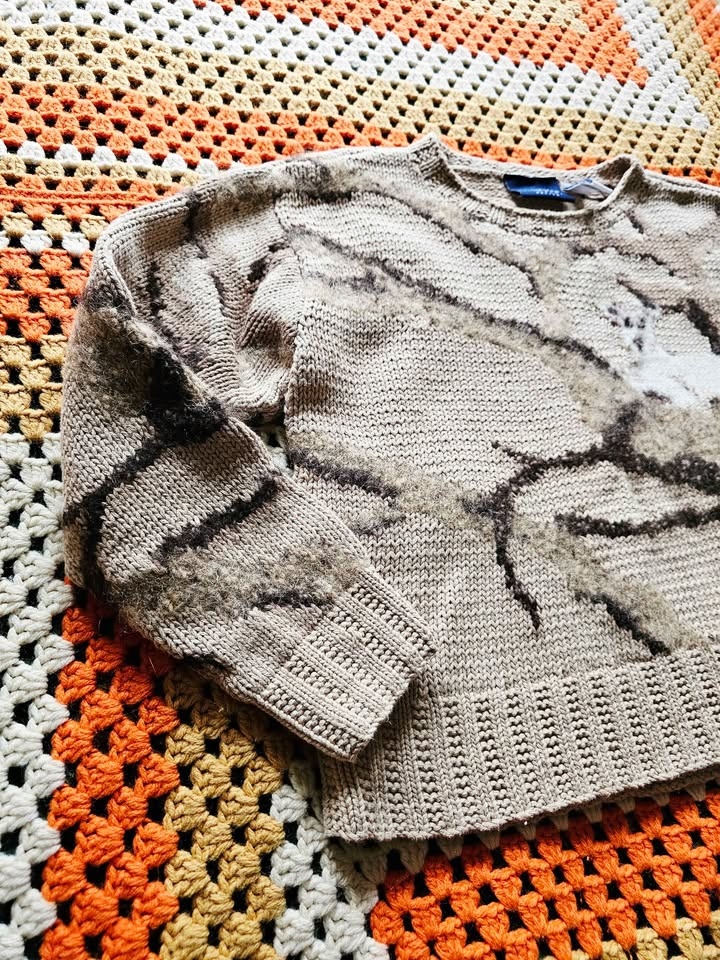 Vintage Animal Landscape Knit Beige Cropped Sweater - photo 4