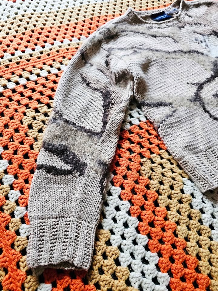 Vintage Animal Landscape Knit Beige Cropped Sweater - photo 5
