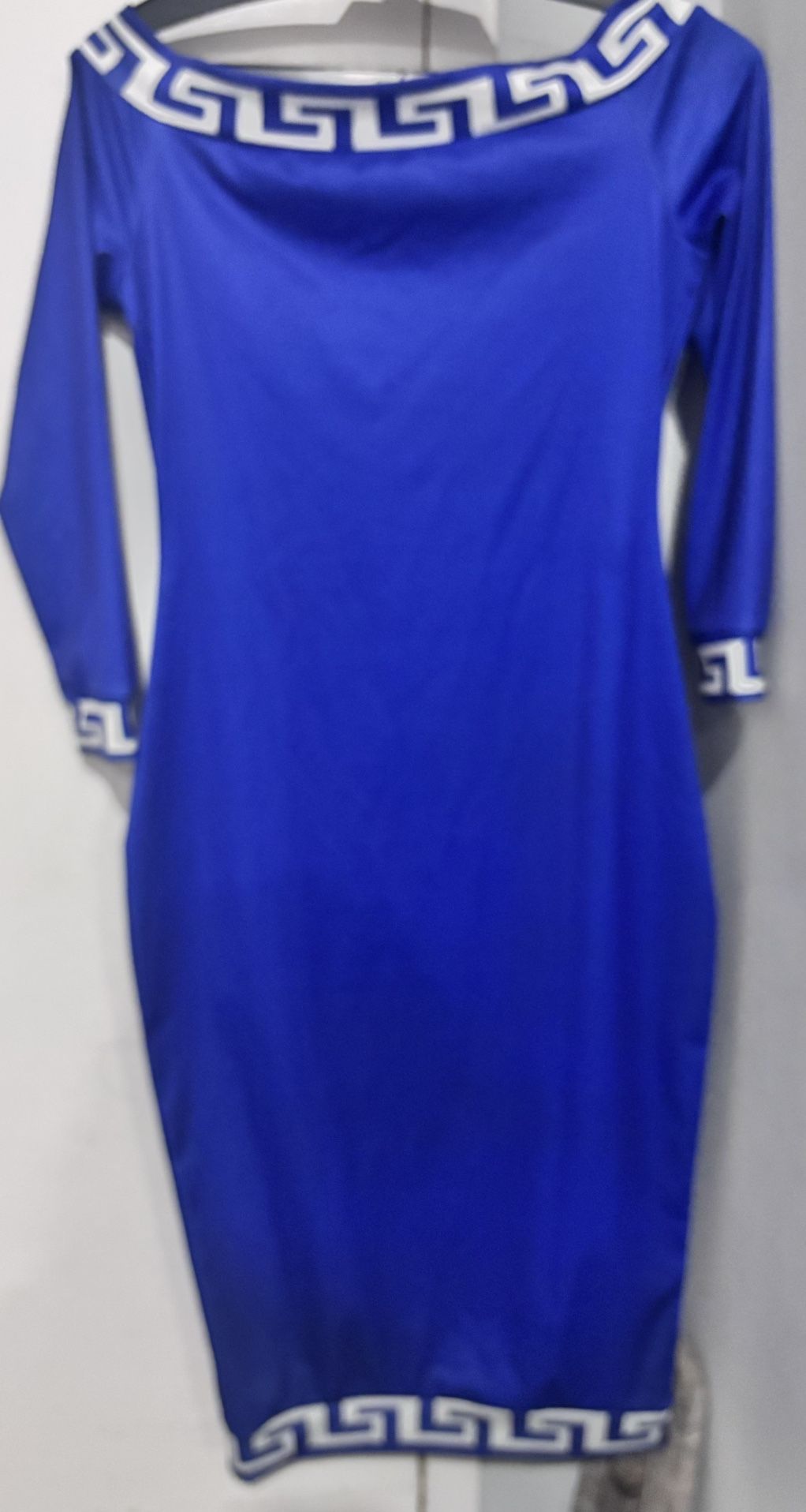 Royal Blue Greek Key Off-Shoulder Midi Dress - Size M - photo 4