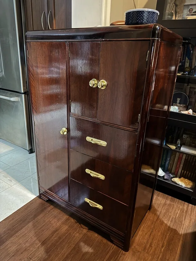 Vintage Dark Wood Armoire with Drawers