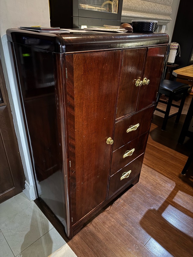 Vintage Dark Wood Armoire with Drawers - photo 2