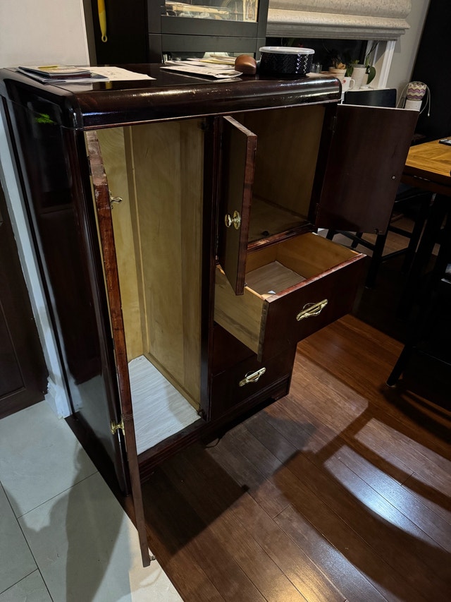 Vintage Dark Wood Armoire with Drawers - photo 3