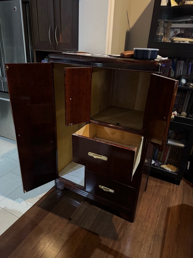 Vintage Dark Wood Armoire with Drawers - photo 4
