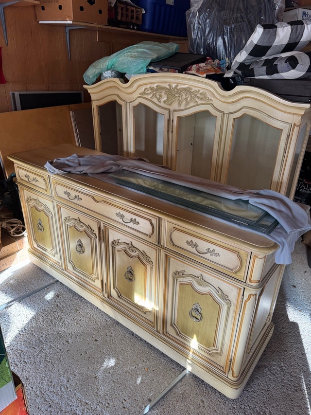 Vintage French Provincial Hutch + Credenza Set
