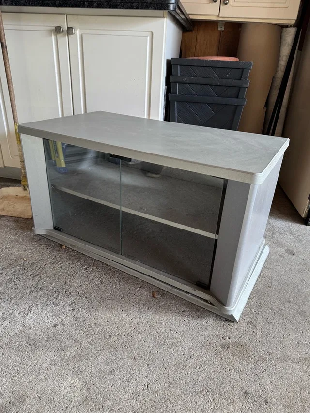 Rotating TV Stand – Glass Doors – Compact & Functional