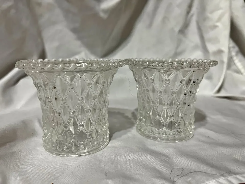 Vintage Votive Peg Candle Holder Diamond Clear Glass