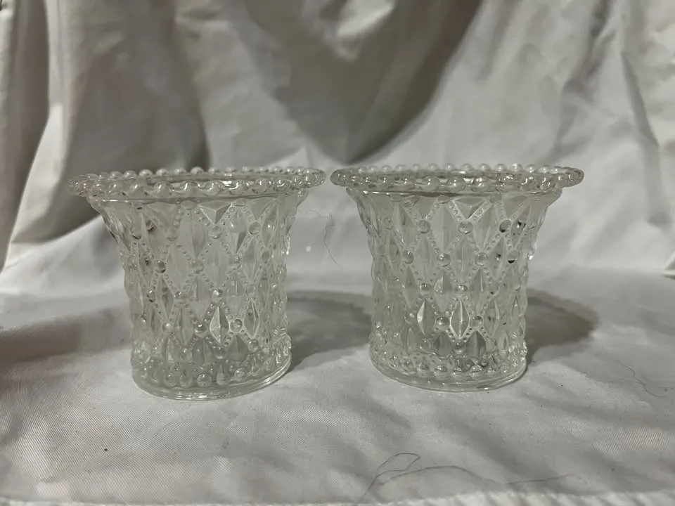 Vintage Votive Peg Candle Holder Diamond Clear Glass image indicator(2)