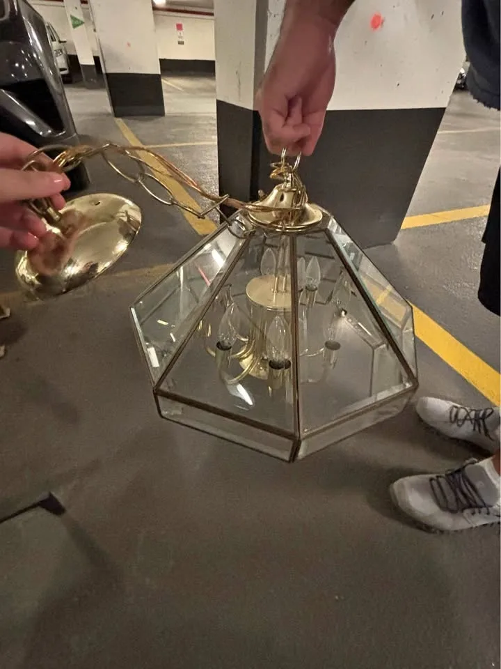 Vintage Glass Chandelier Large 18”Wx16”H