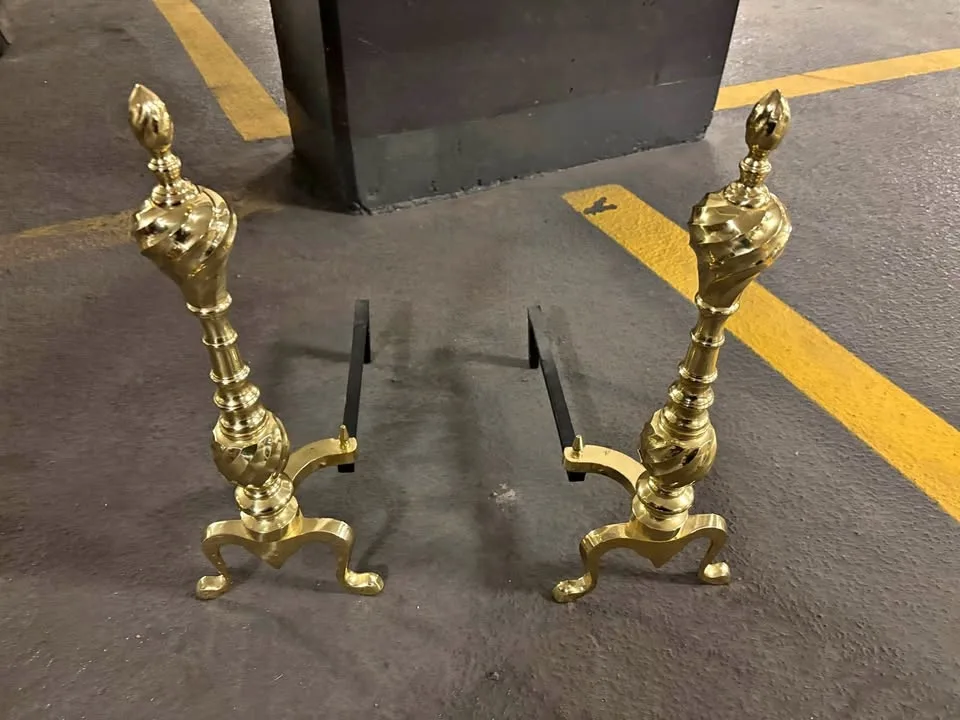 Vintage brass fireplace andirons