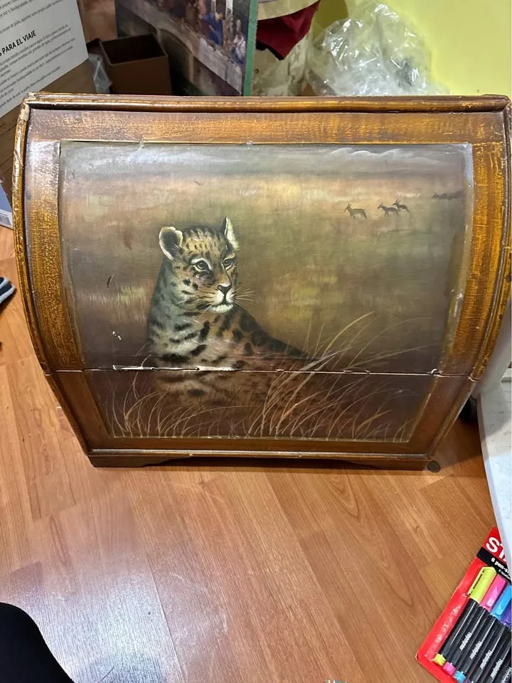 Hand-Painted Leopard Wildlife Vintage Wooden Storage Chest