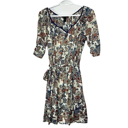 Mango Blue Floral Peasant Dress Small