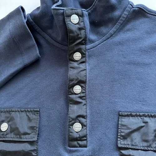 Michael Kors Men Size XL Navy Snap Long Sleeve Top image indicator(4)