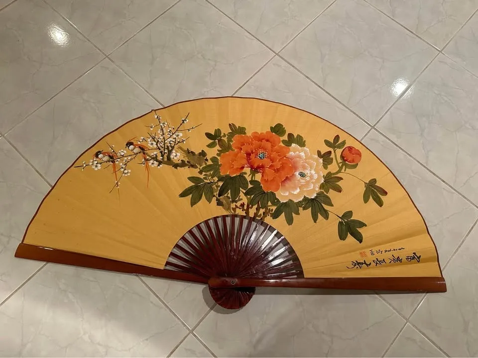 Vintage Hand Painted Large Decorative Asian Wall Fan image indicator(7)