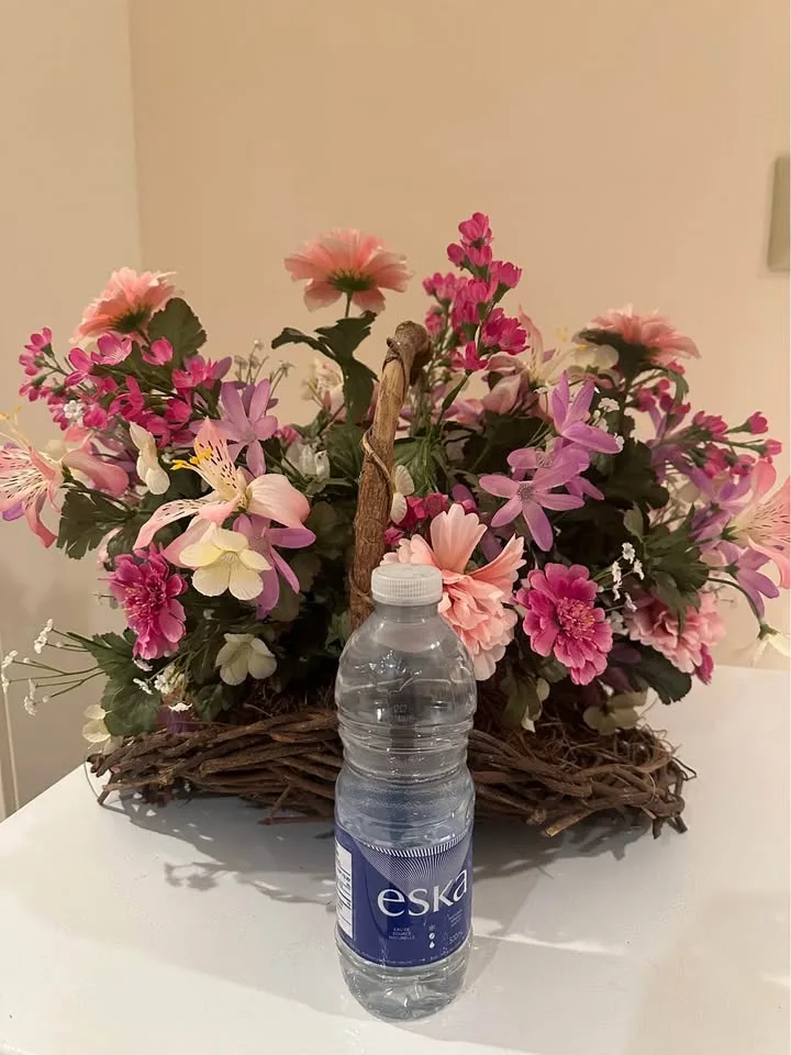 Large Fake Flower Floral Arrangement in Wicker Basket image indicator(2)