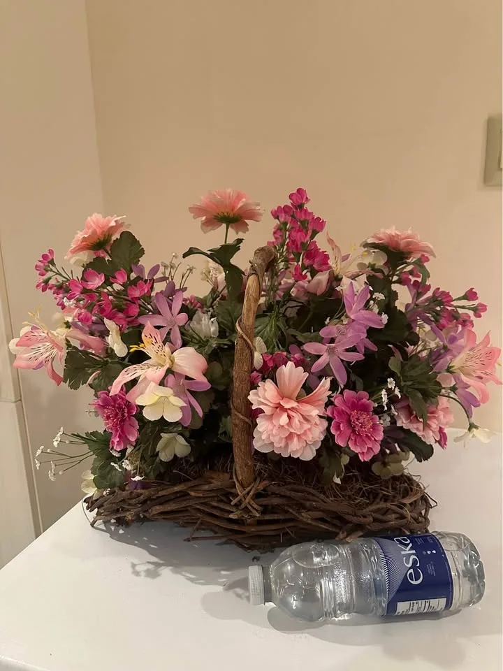 Large Fake Flower Floral Arrangement in Wicker Basket image indicator(3)
