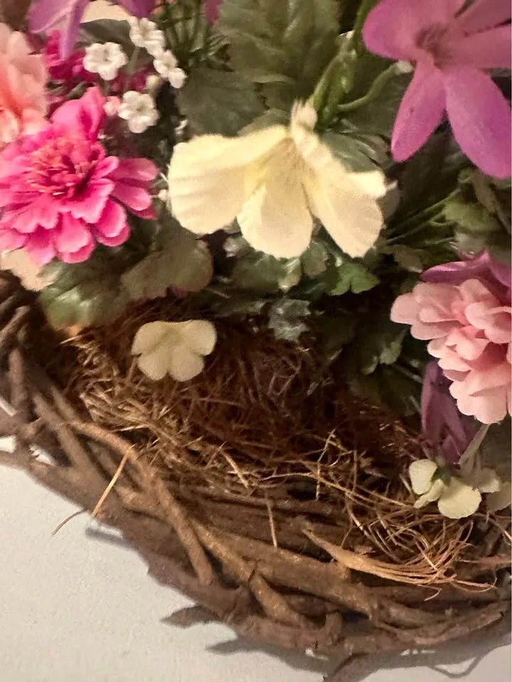 Large Fake Flower Floral Arrangement in Wicker Basket image indicator(8)