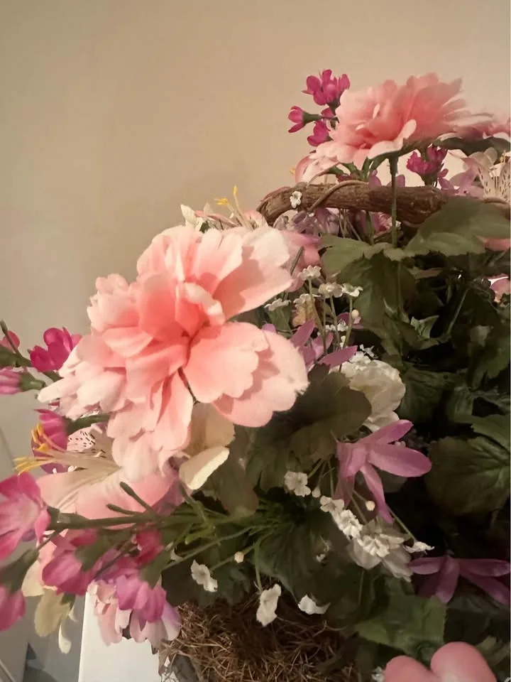 Large Fake Flower Floral Arrangement in Wicker Basket image indicator(10)