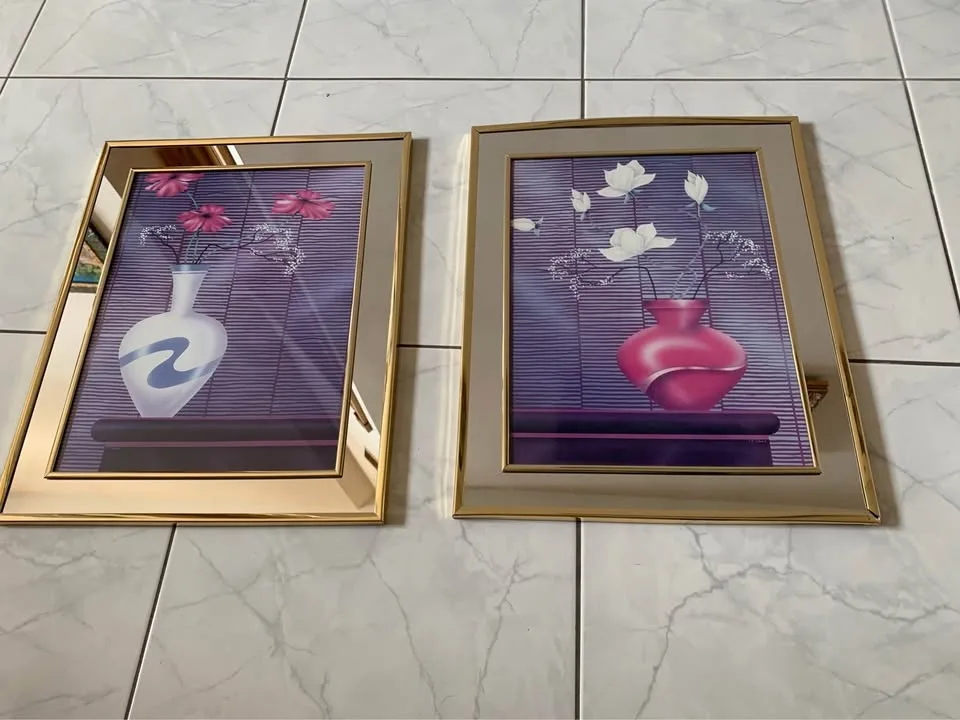 2 vintage 1980s postmodern mirror frame wall picture art set flo image indicator(2)