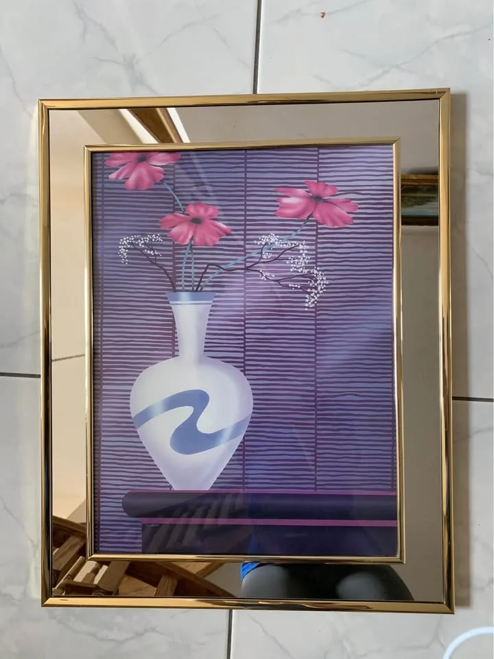 2 vintage 1980s postmodern mirror frame wall picture art set flo image indicator(4)