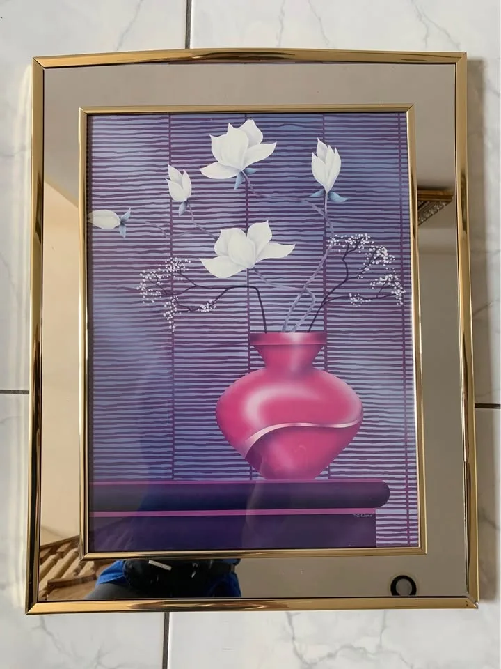 2 vintage 1980s postmodern mirror frame wall picture art set flo image indicator(5)