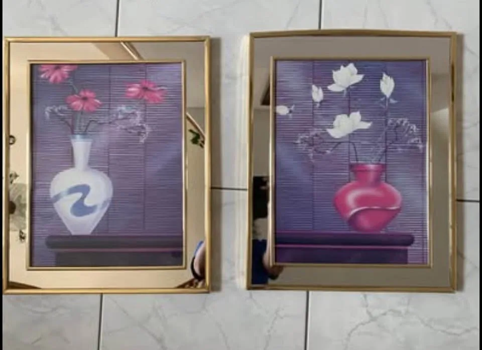 2 vintage 1980s postmodern mirror frame wall picture art set flo image indicator(9)