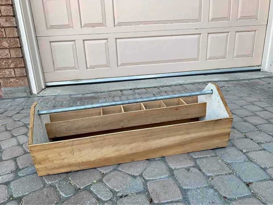 Wooden craft tool box caddy with a handle for storage tools