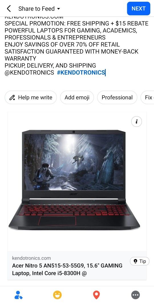 Acer Nitro 5 Gaming Laptop, i5, 32GB RAM, GTX 1050 Ti