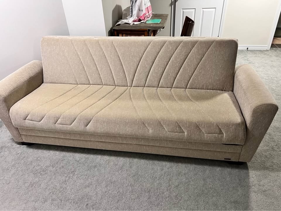 Beige Convertible 3 seater Sofa Bed with Storage