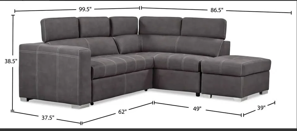 Drake Sleeper Sectional with Storage Ottoman - Grey